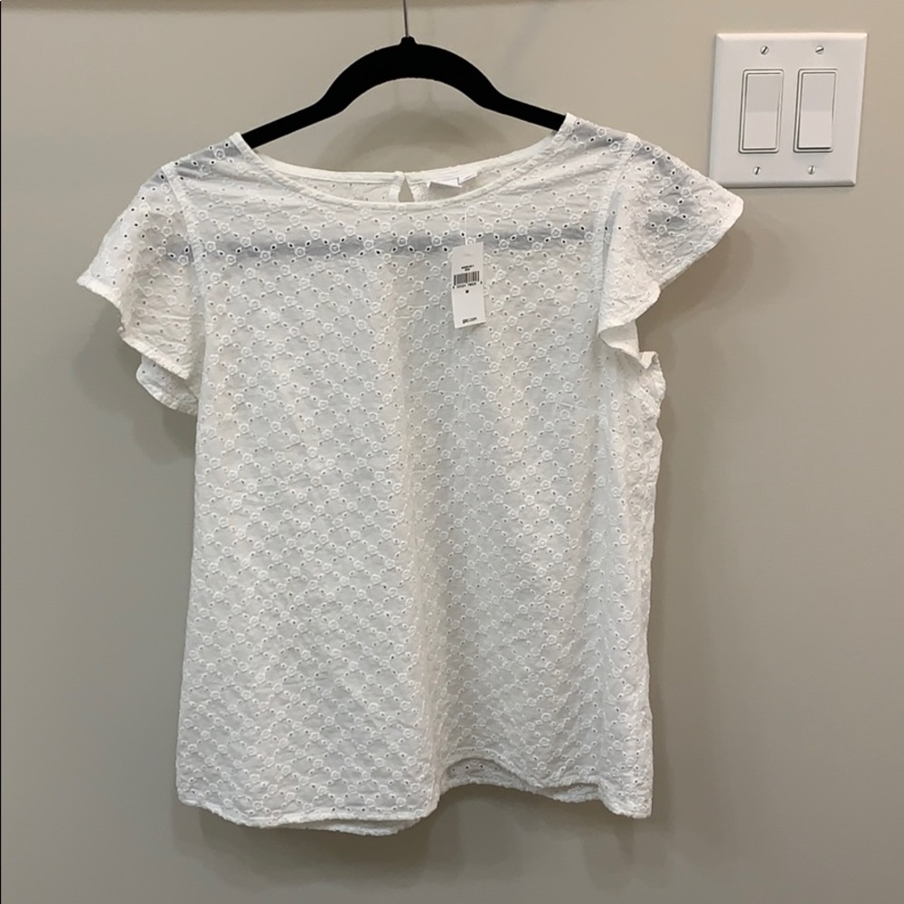 GAP Eyelet Embroidered Flutter Sleeve Top